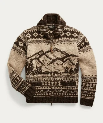 RRL Ralph Lauren Alaskan Brown Mountain Hand-Knit Wool Cardigan Men's Large L - Image 1 of 4