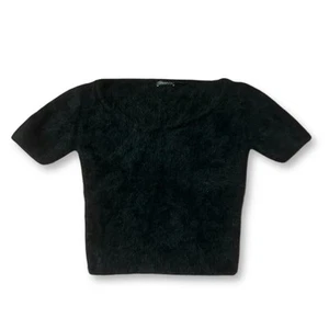 Vintage Tahari Fuzzy Angora Cropped Short Sleeve Fitted Sweater Black OSFA - Picture 1 of 3