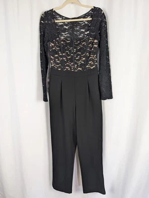 Express Black,Sheer Lace Sleeve Women's Semi Formal Romper Sz 10 - Image 1 of 4