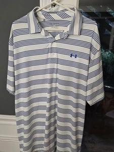 Weiß mit blauen Streifen Under Armour Heat Gear Loose Fit Poloshirt Herren XXL 2XL - Bild 1 von 3