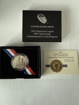 2019 Proof US Half Dollar American Legion 100th Anniversary 50c Coin Box and COA - Image 1 of 3