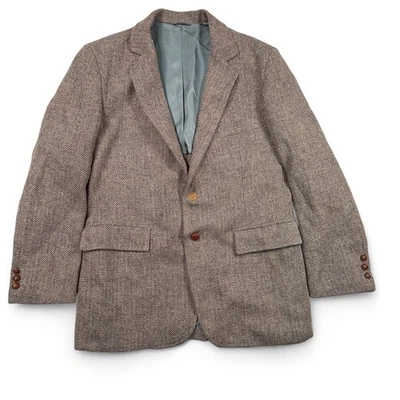Harris Tweed Blazer Mens 42R Jacket Herringbone Scottish Wool Brown - Image 1 of 4