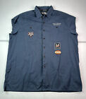 Harley Davidson Embroidered Patches Cut Off Button Up Shirt Blue Mechanic XXL