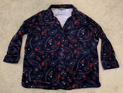 Top de pijama de terciopelo para mujer talla 2X 26/28 azul estampado cachemir suave elástico usado en excelente estado Foto 1 de 4