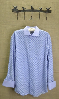 Bratello manga longa masculina 17 1/2 34-35 lavanda com padrão azul - Imagem 1 de 4