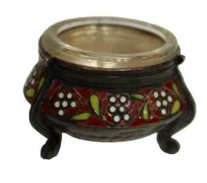 Vintage Ink Well 2" Diameter with Metal Stand Red & Green Colors Flowers - Picture 1 of 5