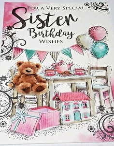 Sister Birthday Card. Teddy Theme. Kingfisher Cards.  - Picture 1 of 4