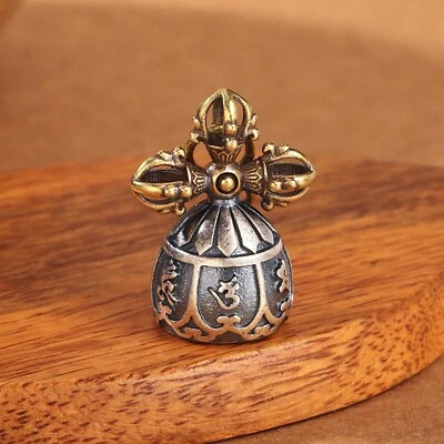 925 Sterling Silver Men Women Lucky Mantra Vajra Pestle Bell Pendant Jewelry - Image 1 of 4