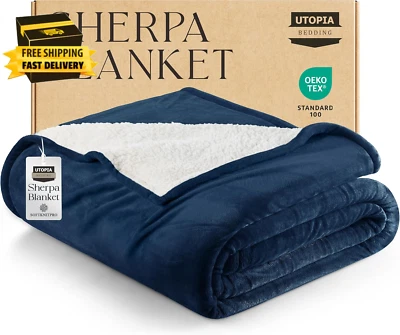 Sherpa Blanket King Size (Navy, 90X102 Inches) - Soft Lightweight Plush Fleece R - Image 1 of 4