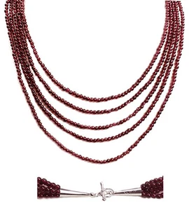 5 strands of garnet bead sterling silver toggle necklace NKL310001 - Picture 1 of 1