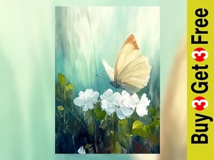White Butterfly Bloom Painting 5"x7" Print on Matte Paper | Peaceful Nature Deco - Picture 1 of 18