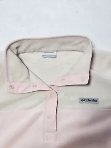 Columbia Sweater Women Large Pullover Fleece Sweater Beige Pink 1/4 T-Snap - Picture 1 of 7