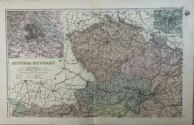 1893 Bohemia Moravia Austria + insets of Prague Vienna Antique Map by G.W. Bacon - Image 1 of 3