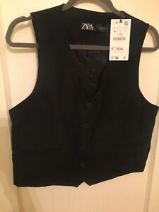 Zara Black Button Down Vest V-Neck Size Large