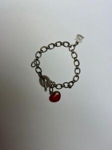 Genuine Links of London 925 Silver T-bar Bracelet & Red Heart Charm Solid Silver