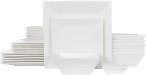 24-Piece Classic Square Dinnerware Set for 6, White Porcelain - Picture 1 of 9