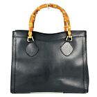 GUCCI Diana Bamboo Handle Brown Leather Purse Tote Hand bag Black Authentic