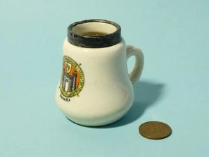 1905 Silver Mounted Crested China Miniature Mug Tankard with Swansea Crest - Picture 1 of 11