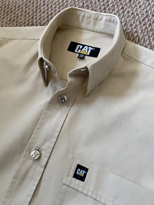 CAT CATERPILLAR 90'S BEIGE LONG SLEEVE SHIRT M MEDIUM - Image 1 of 4