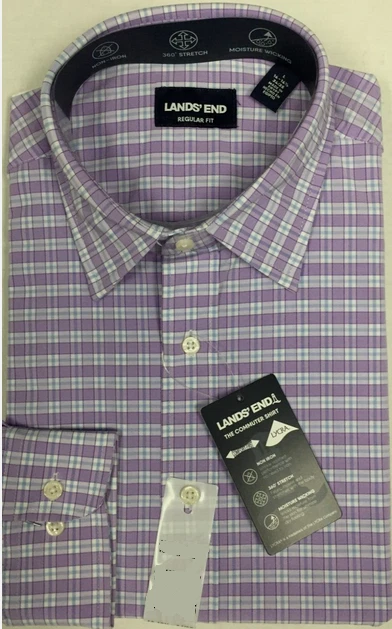 CAMISA LANDS END HOMBRE A CUADROS 360 ELÁSTICA CON BOTONES (PÚRPURA 16-16,5 34/35) NUEVA CON ETIQUETAS Foto 1 de 1
