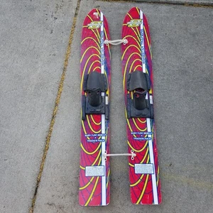 O'Brien Wakestar Trainer Water Skis Youth 46" Adjustable Binding Red & Yellow - Picture 1 of 11