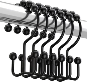 Titanker Matte Black Shower Curtain Hooks, 12-Pack Rust-Resistant Metal - Picture 1 of 8