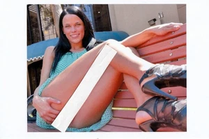 Pretty Up Skirt Lady/Model Posing For The Camera on a bench-Photo - Picture 1 of 1