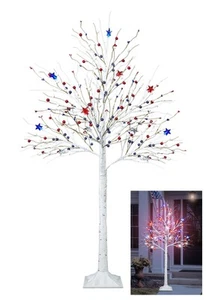 4FT 4th of July Decoration Lighted Patriotic Tree with 48 LED Red White Blue - Picture 1 of 7