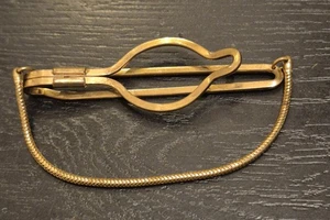 Vintage Yellow  Metal Tie Bar Clip With Safety Chain - Picture 1 of 3