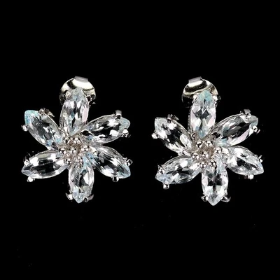 Pendientes de plata de ley 925 marquesa aguamarina 8x4 mm joyas de piedras preciosas Foto 1 de 4