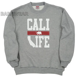 CALI LIFE Crew Neck Sweat Shirt Gray California Republic Bear Map BABA Forever - Picture 1 of 2