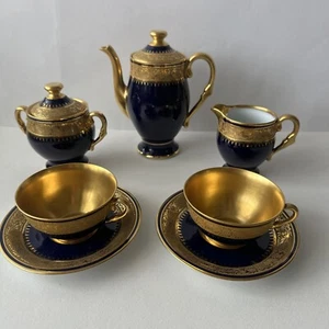 Limoges Porzellan Gold Veritable Incrusted Kobalt Teeservice EUC - Bild 1 von 16