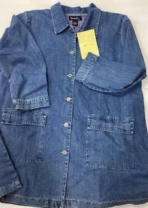 Denim & Co. Fully Lined Denim Blue Jean Coat Jacket Sz.1X Pockets Knee High NWTS - Picture 1 of 10
