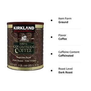 Colombian Supremo 100% Arabica Fine Coffee Grind Ground Dark Roast Kosher 1.36kg - Bild 1 von 6