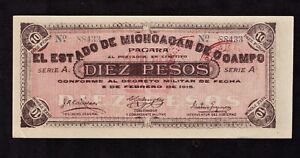 Mexico 1915 10 Pesos Michoacan de Ocampo, s883, M-2895a, UNC