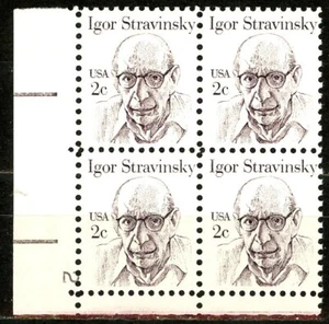 Igor Stravinsky Plate Block of 4 Plate 2 MNH Scott's 1845 - Picture 1 of 2