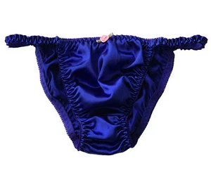 Royal Blue Satin Panties Sissy Tanga Knickers Underwear Briefs Sizes 10 - 20 - Picture 1 of 4