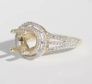 14K GELBGOLD DIAMANT DOPPEL HALO HALBMONTIERTER RING - Bild 1 von 4