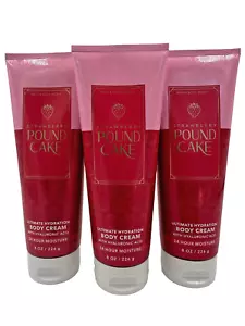 Bath & Body Works LOT 3 Strawberry Pound Cake Body Cream Lotion 8 oz Shortcake - Picture 1 of 2