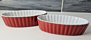 Set of 2 Royal Norfolk Red Ribbed 6.25” Ceramic Bakeware Dishes - Picture 1 of 8