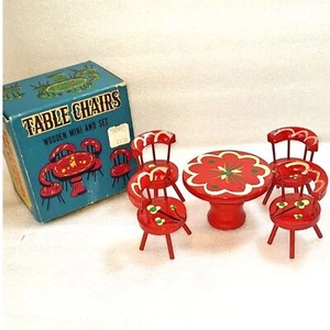 Doll House Wooden Table and 4 Chairs Vintage Folk Art Design - Picture 1 of 9