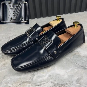 Louis Vuitton Monte Carlo Moccasins Glazed Blue Leather 8.5 LV  9.5 US 42.5 EUR - Picture 1 of 13