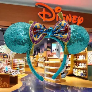 Disney' Aladdin Palace Green Minnie Ears Ears Diamonds Queen NWT Sequin Headband - Picture 1 of 11
