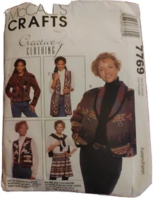 McCall's Crafts Pattern # 7769, Afghan Jacket, Vest And Wrap Skirt ~ Sizes 8-16 - Bild 1 von 2