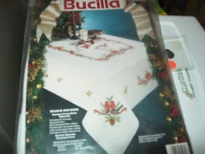 BUCILLA BOUGHS & BOWS TABLECLOTH & NAPKIN CROSS STITCH KITS-52"X70" - Picture 1 of 3
