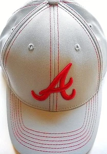 ATLANTA BRAVES UNISEX ADULT ADJUSTABLE GRAY CAP HAT WITH EMBROIDERED RED LOGO A - Picture 1 of 4