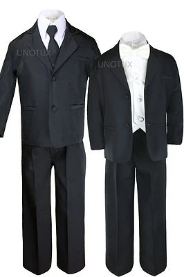 7Pc Baby мальчика ясельного возраста официальный свадьбы черный смокинг костюм + цвет жилет галстук-бабочка S-8 - Изображение 1 из 4