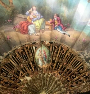 Fine Antique 19th Museum Quality French Hand Painted Rococo Romantic Fan Ca 1850 - Picture 1 of 11