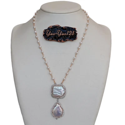 Collar de cadena rosario de perlas blancas cultivadas de agua dulce colgante de perlas Keshi 20" Foto 1 de 4