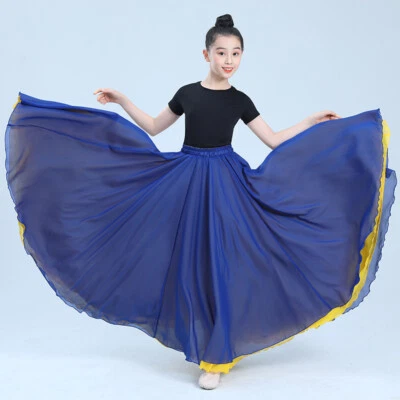 Girls Chiffon Long Swing Skirt Reversible Bicolor for Flamenco Dance Costume - Image 1 of 4
